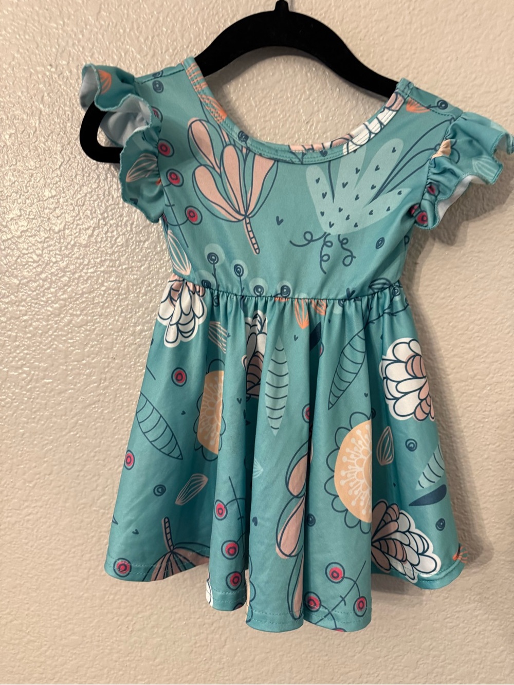 Dot Dot Smile Aqua Floral Ruffle Sleeve Dress